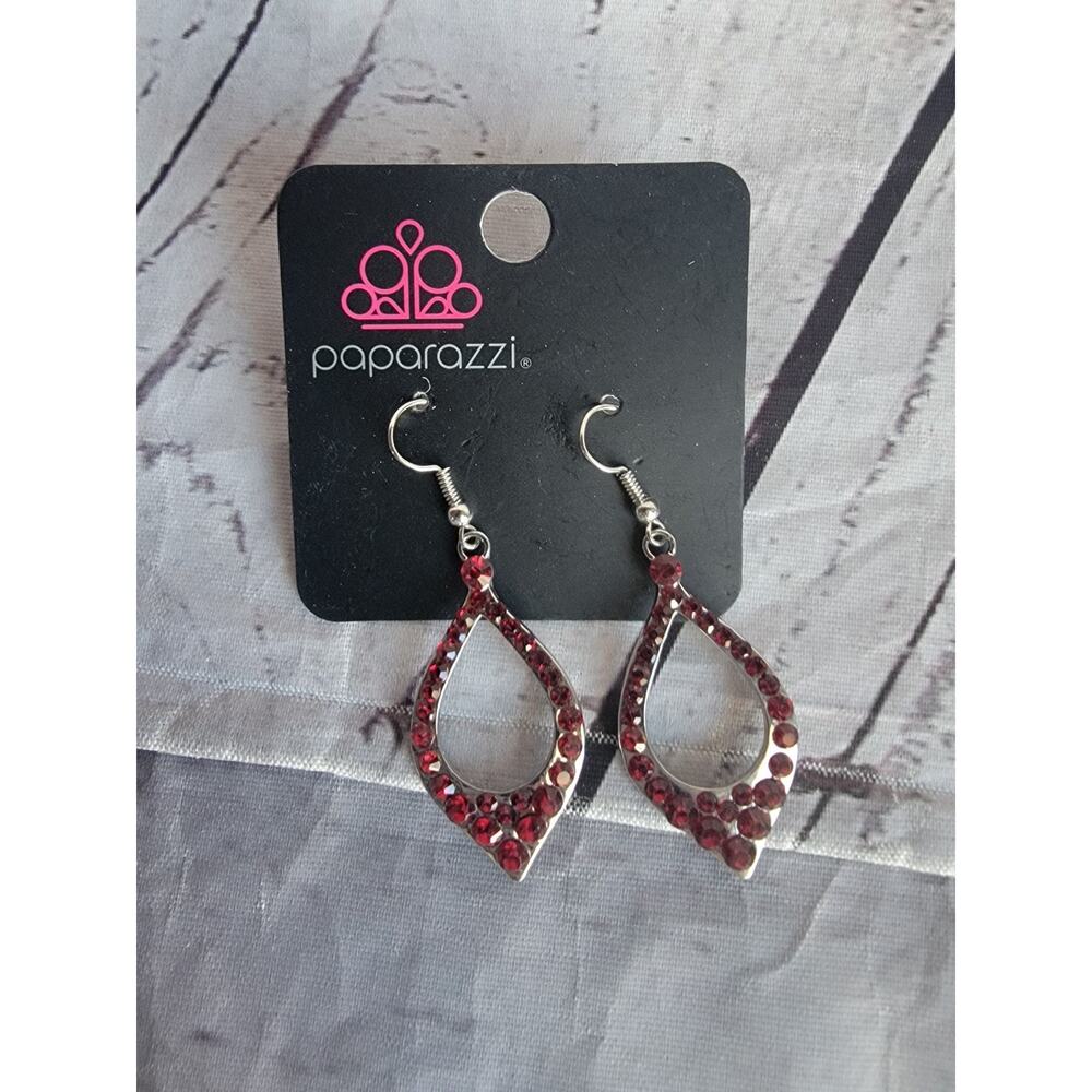 Paparazzi Beautiful Red Beaded Gem Teardrop Dangle Drop Earrings